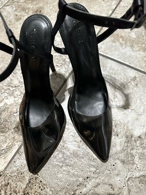 NWOT Forever 21 Black Pointed PVC Ankle-Strap Stilettos
